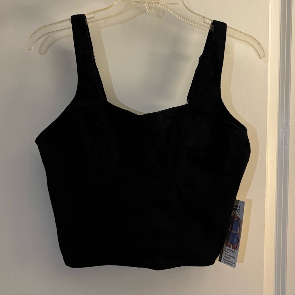 Madden NYC Black Denim Bustier Top sz Med NWT